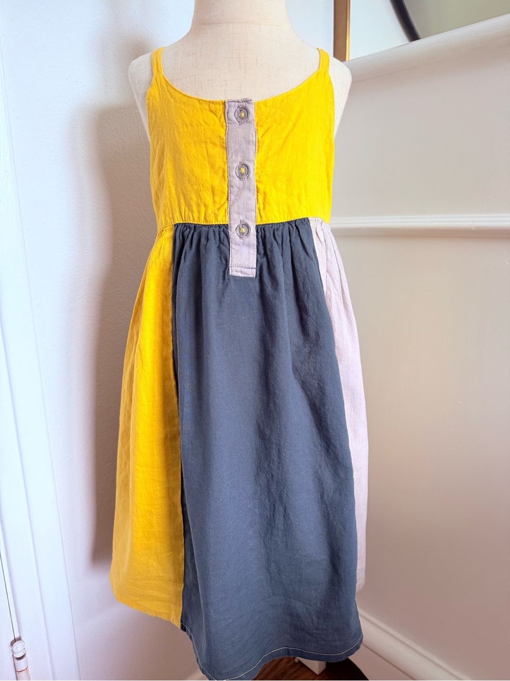 Yo Baby Girls Size 6 Mustard Colorblock Dress Linen Blend Boutique